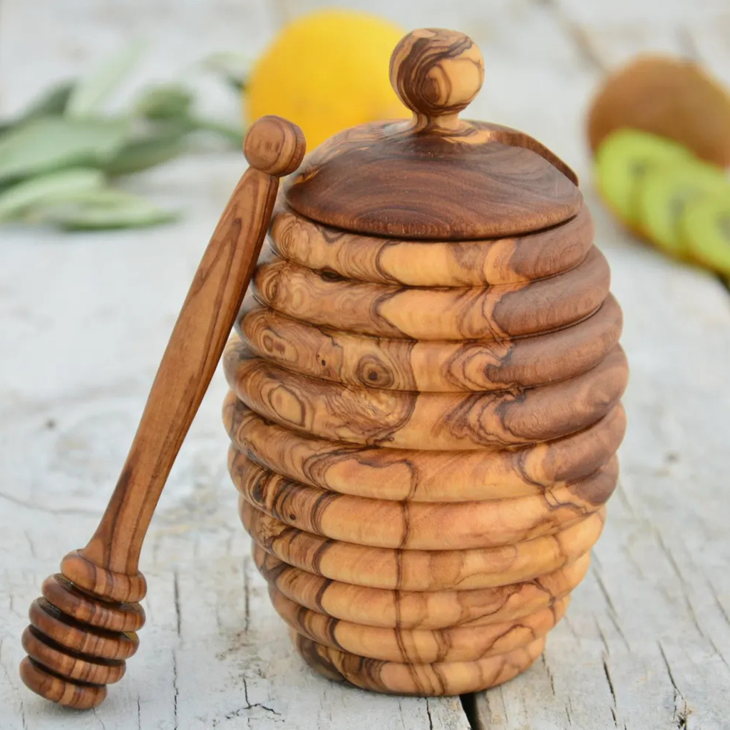 Pot à miel en bois d'olivier fait main