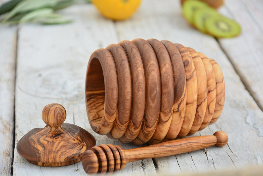 Pot à miel en bois d'olivier fait main