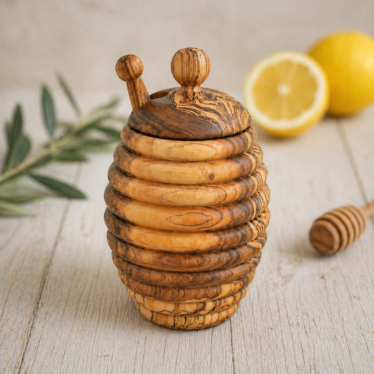 Pot à miel en bois d'olivier fait main