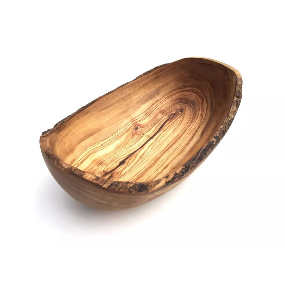 Corbeille élégante en bois d'olivier pour fruits et pain