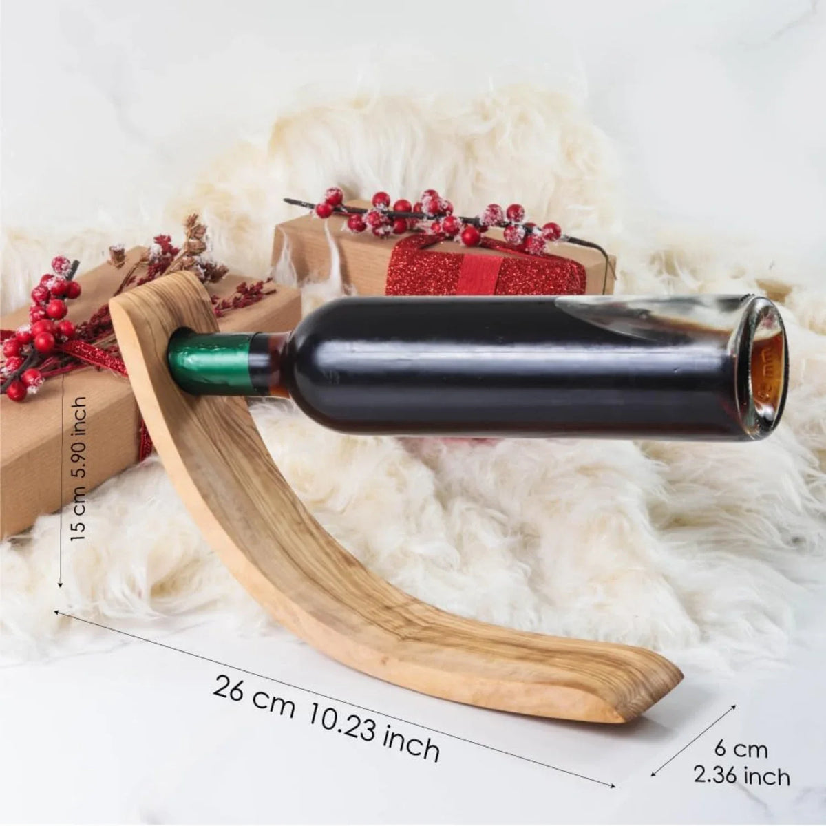 Support de bouteille flottant en bois d'olivier