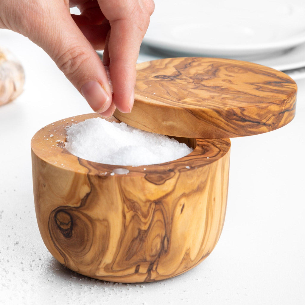 Salière en bois d'olivier avec couvercle