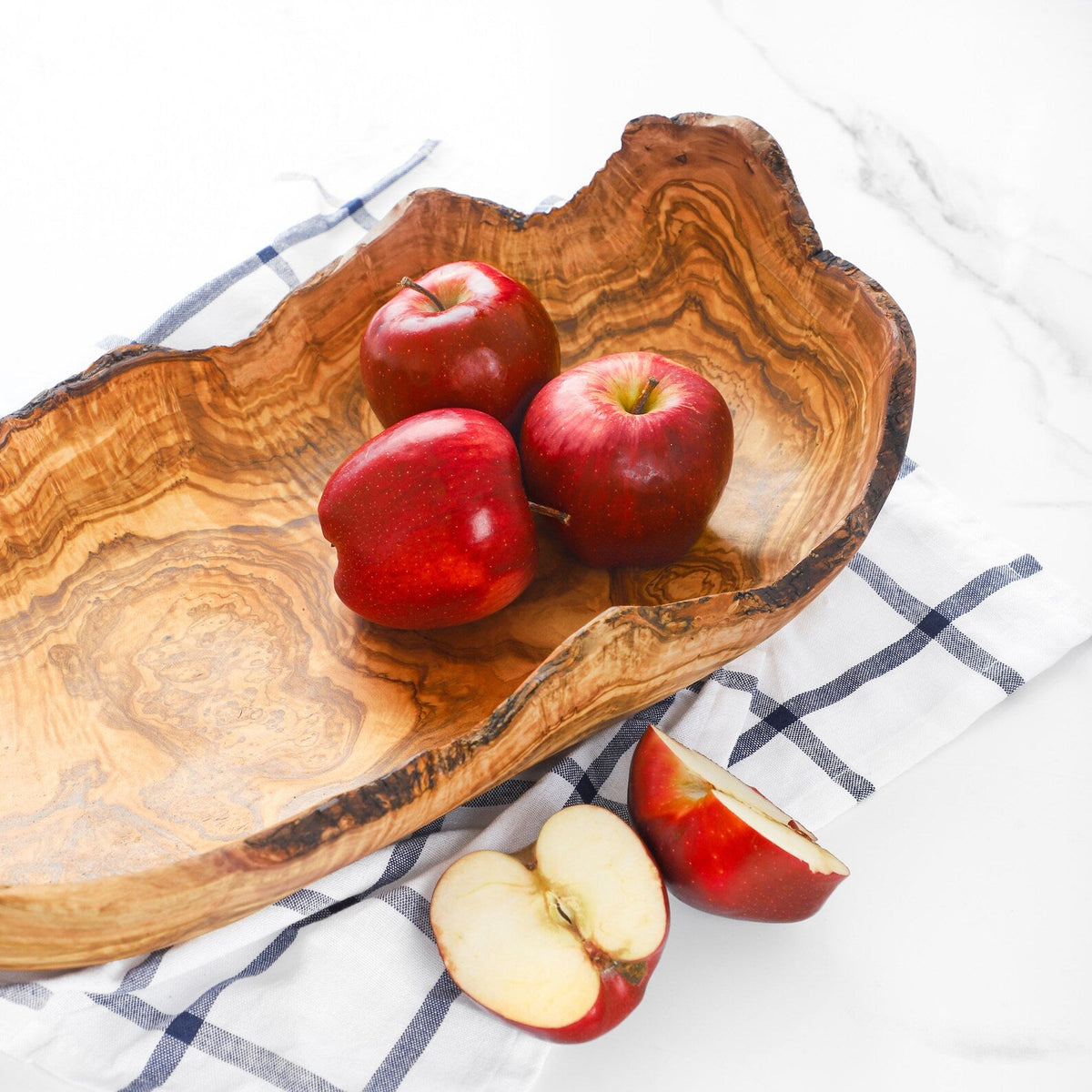 Corbeille à fruits rustique en bois d'olivier 42 cm