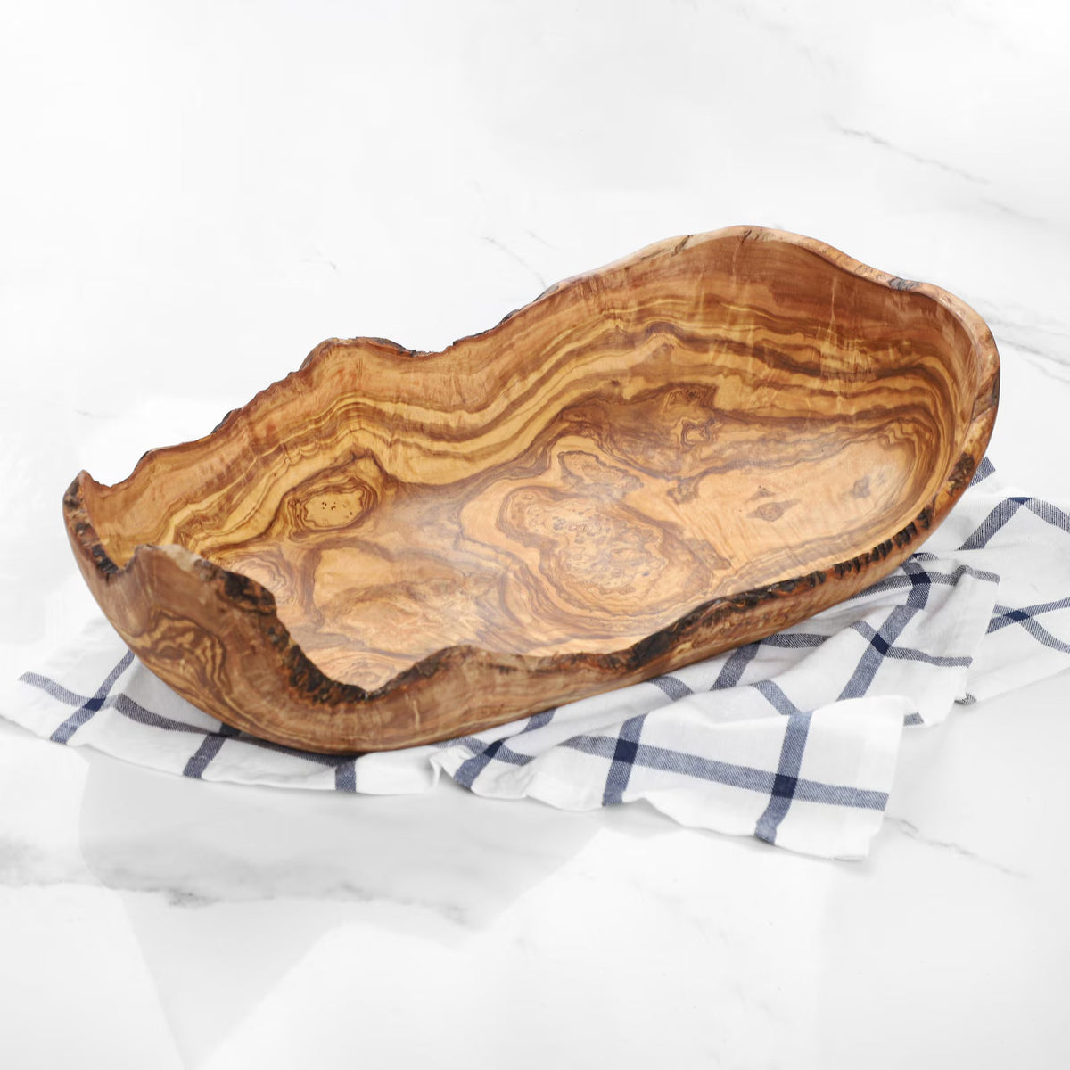 Corbeille à fruits rustique en bois d'olivier 42 cm