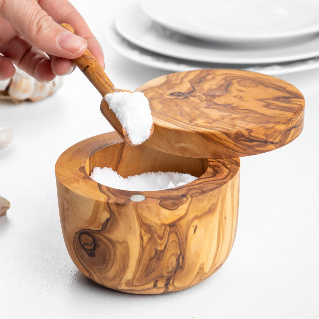 Salière en bois d'olivier avec couvercle