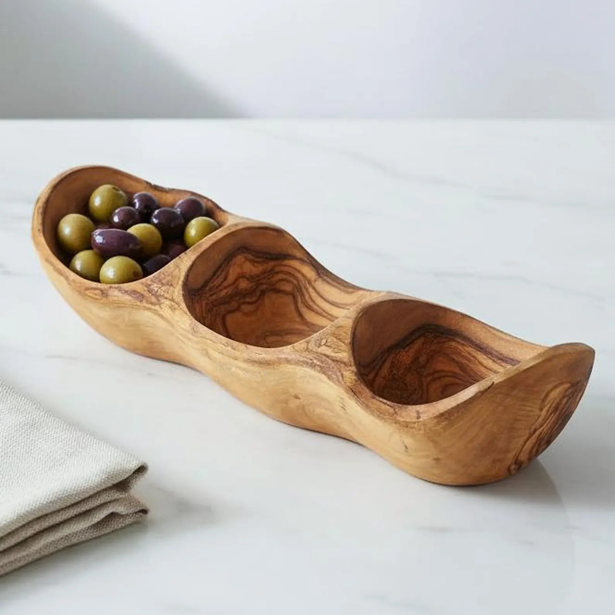 Plateau de service compartimenté en bois d'olivier
