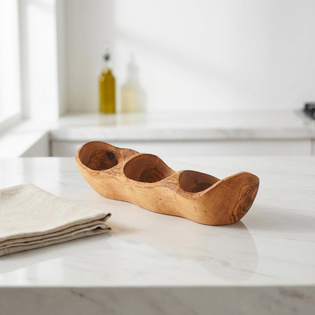 Plateau de service compartimenté en bois d'olivier