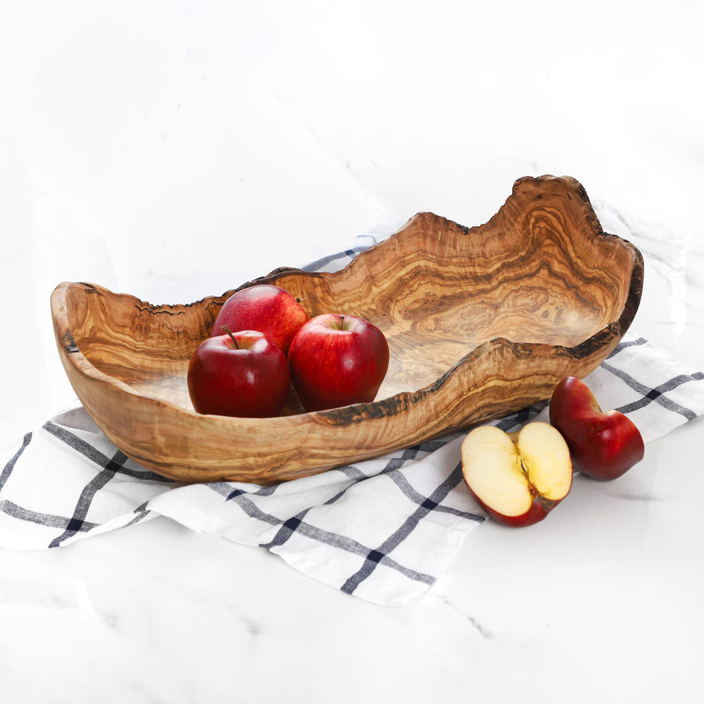 Corbeille à fruits rustique en bois d'olivier 42 cm