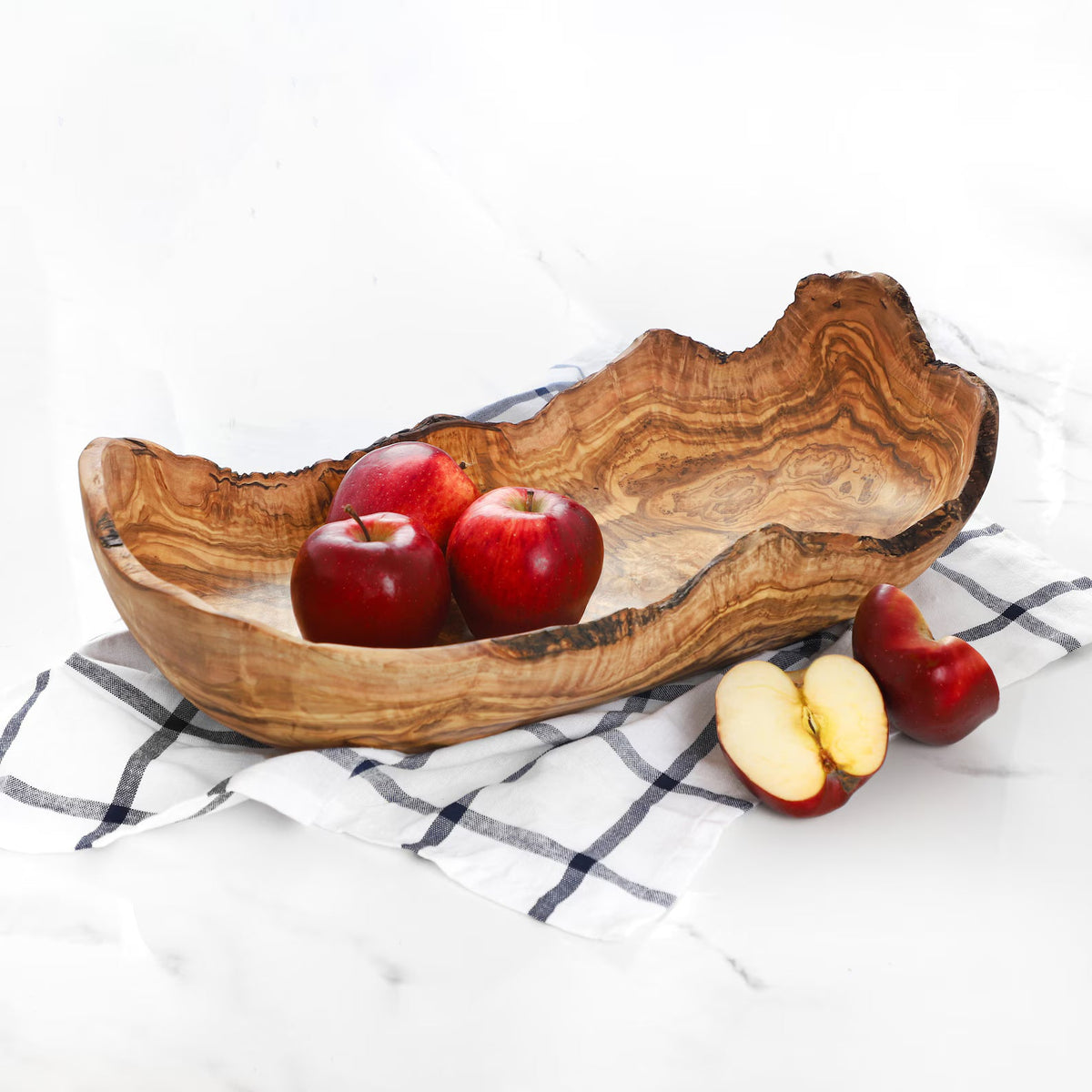 Corbeille à fruits rustique en bois d'olivier 42 cm