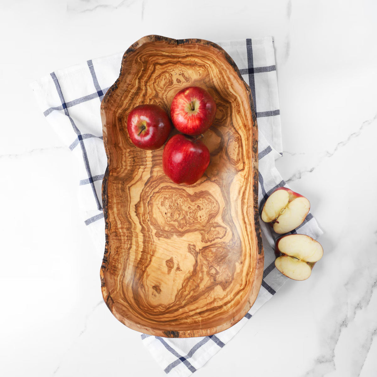 Corbeille à fruits rustique en bois d'olivier 42 cm