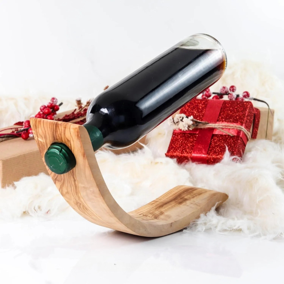 Support de bouteille flottant en bois d'olivier